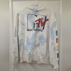 MTV White and Blue Tie-Dye Hoodie